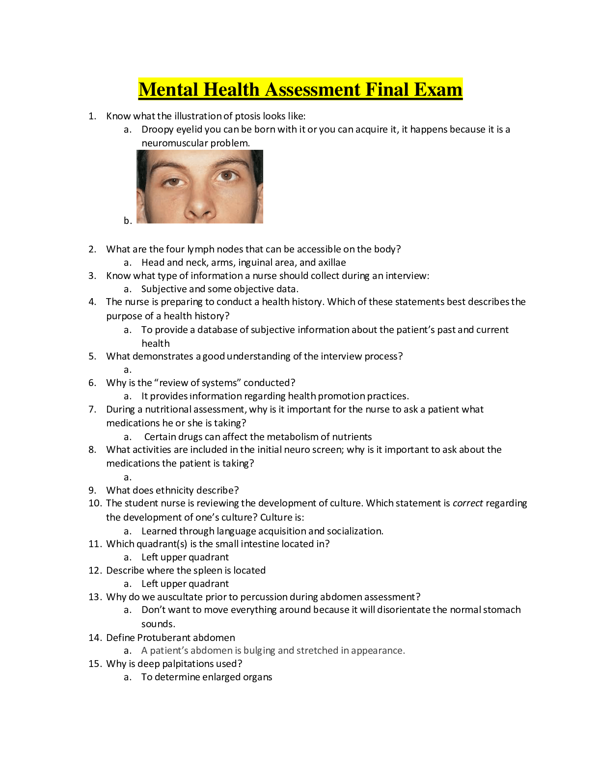 Mental Health Assessment Final Exam Browsegrades